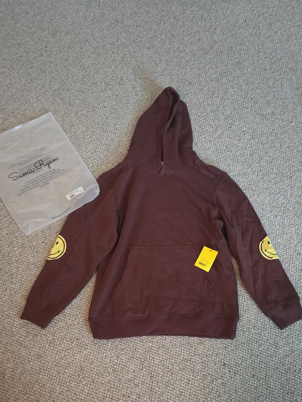 Brand NEW W/TAGS SAMII RYAN SMILEY HOODIE, SZ: M, COLOR: CHOCOLATE BROWN